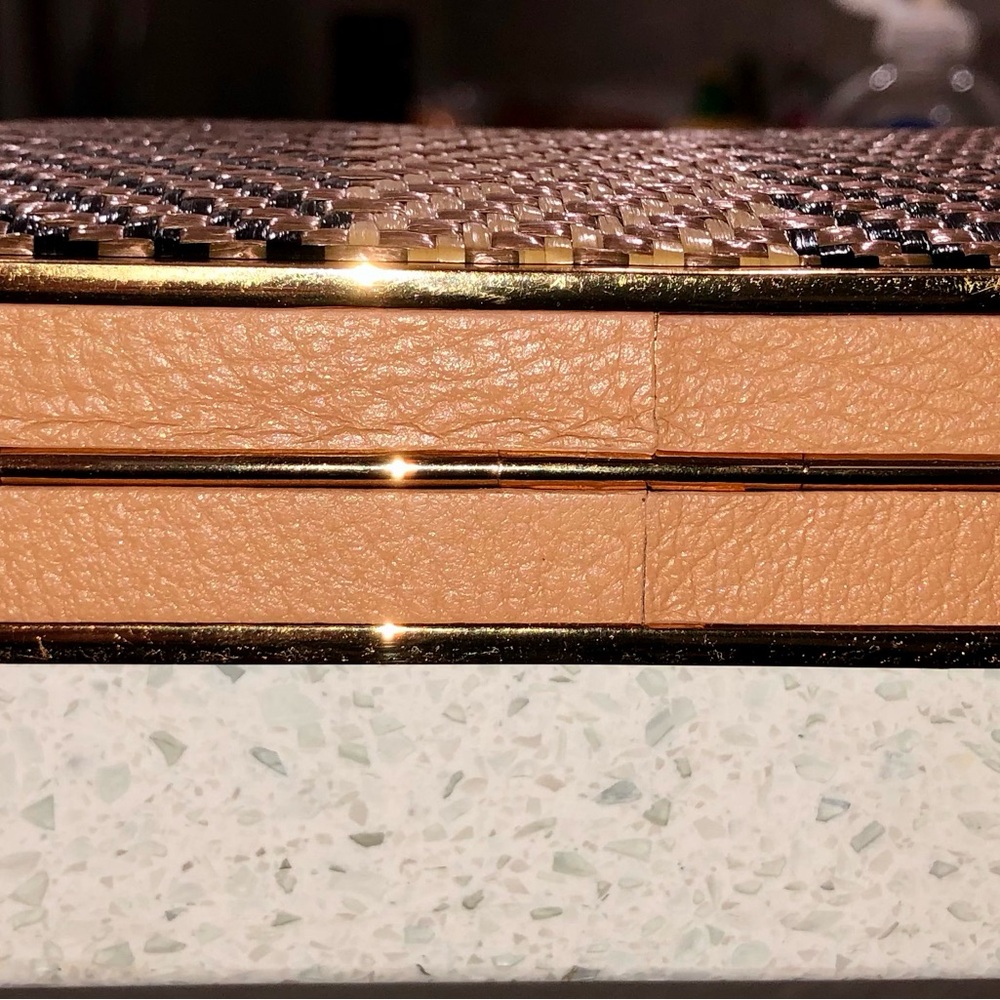henri bendel After Party leather Woven Evening Clutch with Chain - Picture 11 of 17